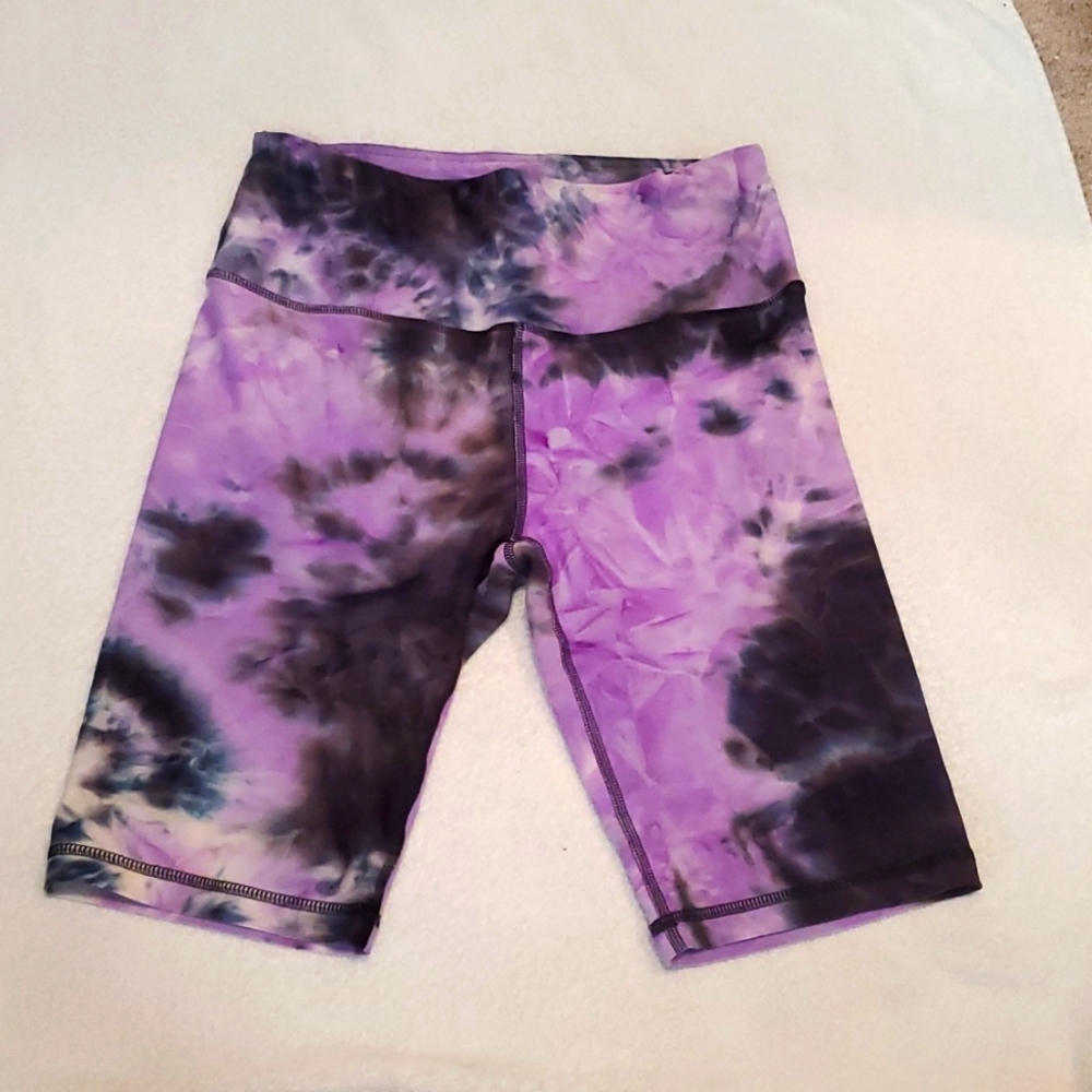 Purple tie dye long yoga bike shorts small